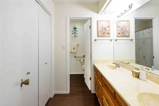 a bathroom with a shower curtain