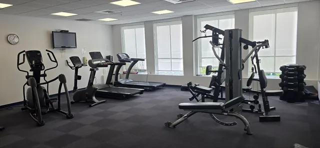a view of a room with gym equipment