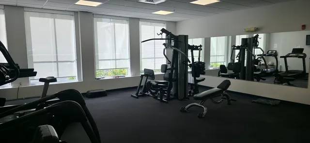 a view of a room with gym equipment