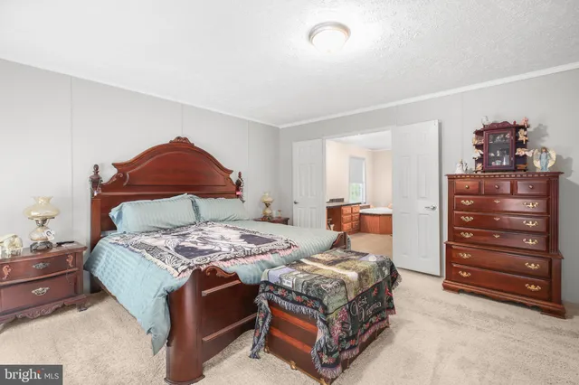 a bedroom with a bed and a dresser