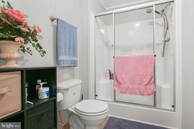 a bathroom with a toilet a sink and shower