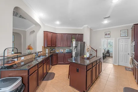 a large kitchen with lots of counter space