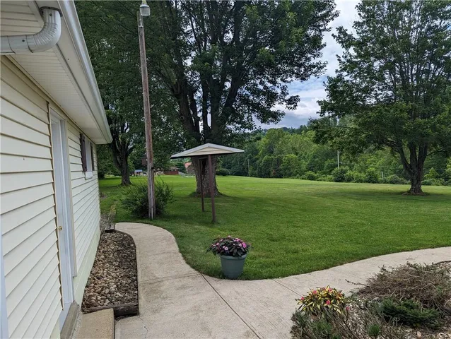 a view of a garden with a slide