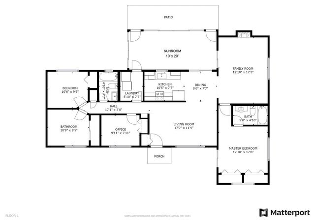 a picture of a bench in a white building