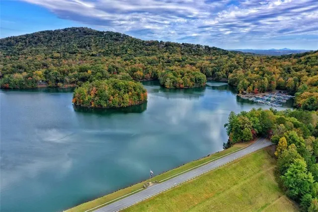 a view of a lake with a mountain in the background