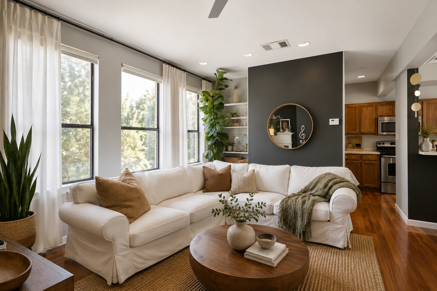 611 East 45th Street, Unit 25 Austin, TX 78751 - Photo 7 of 21 Living area featuring wood-finish flooring, recessed lighting, and large windows