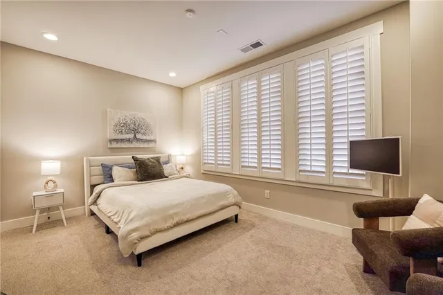 a bedroom with a bed and a couch