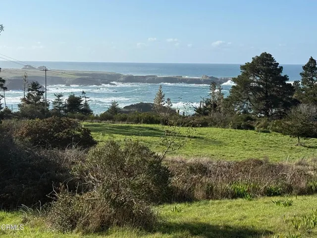 a view of a field with an ocean