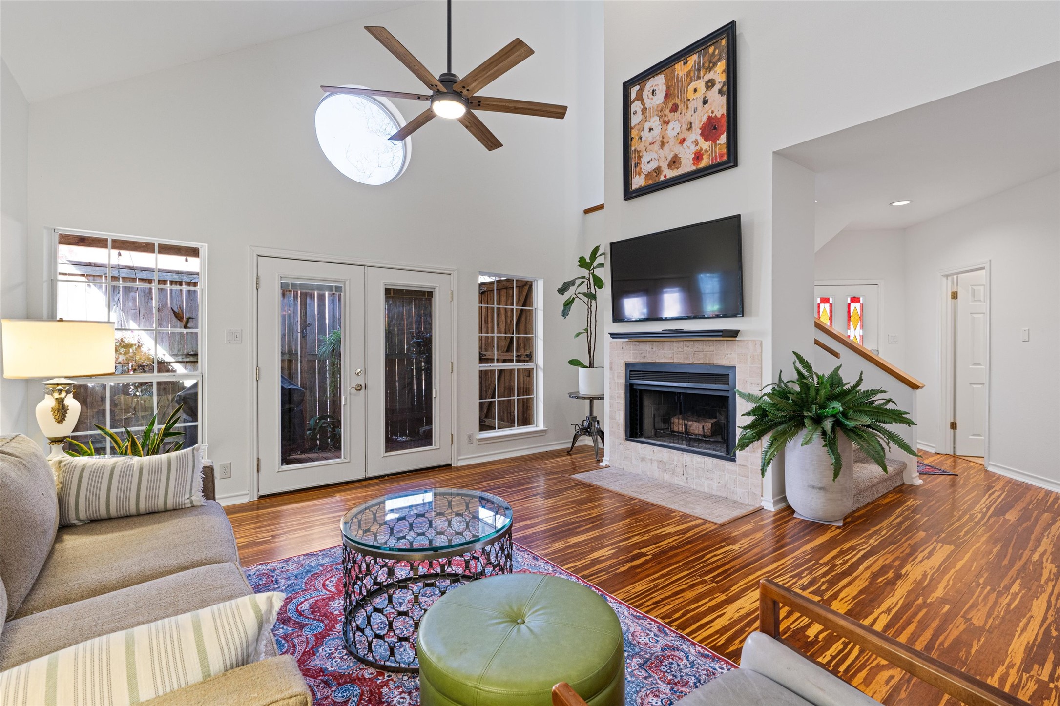 Welcome to 3702 Terrina Street! The living areas of this spacious home have solid hardwood floors, french doors to the back yard and large windows for tons of light, a tiled fireplace and vaulted cathedral ceilings.