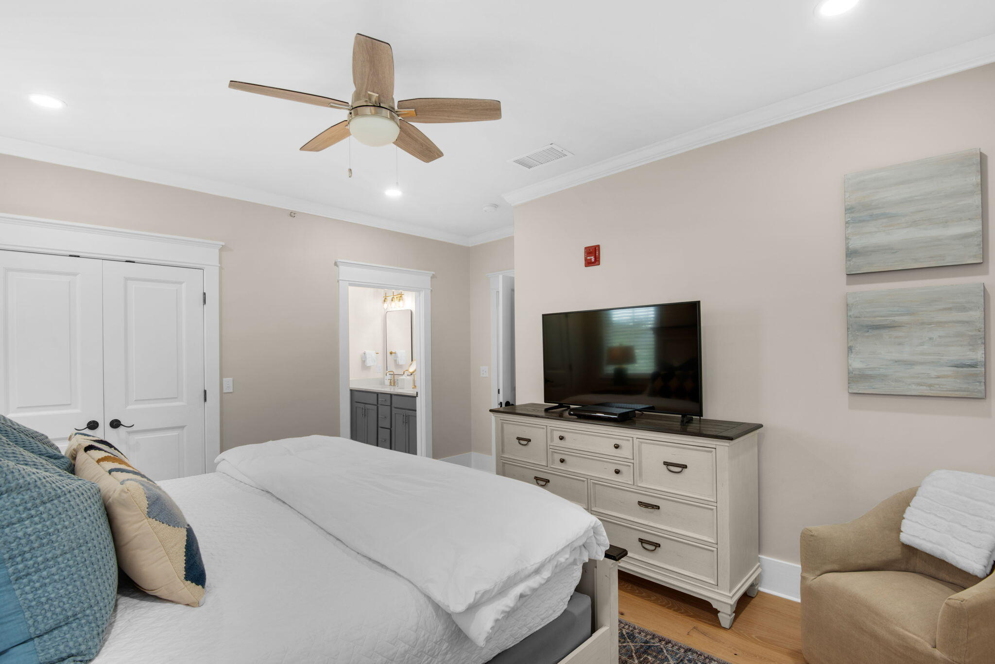 108 Georgetown Avenue, Unit 6301108E Inlet Beach, FL 32461 - Photo 9 of 28 a bedroom with a bed and a flat screen tv