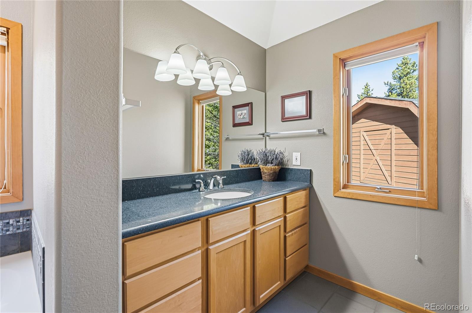 9274 Sandy Lane Conifer, CO 80433 - Photo 24 of 48 a bathroom with a sink a vanity and a mirror