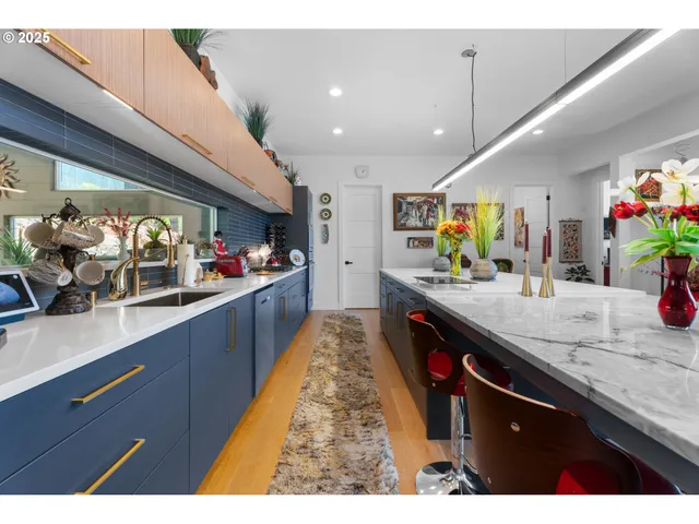 a kitchen with lots of counter top space