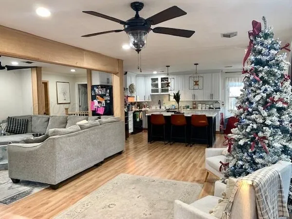 a view of a living room and dining room