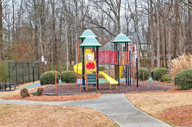 a view of a park with slide