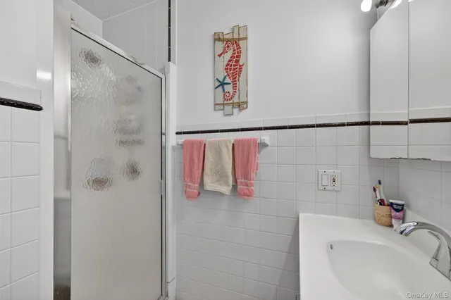 a bathroom with a sink and a shower