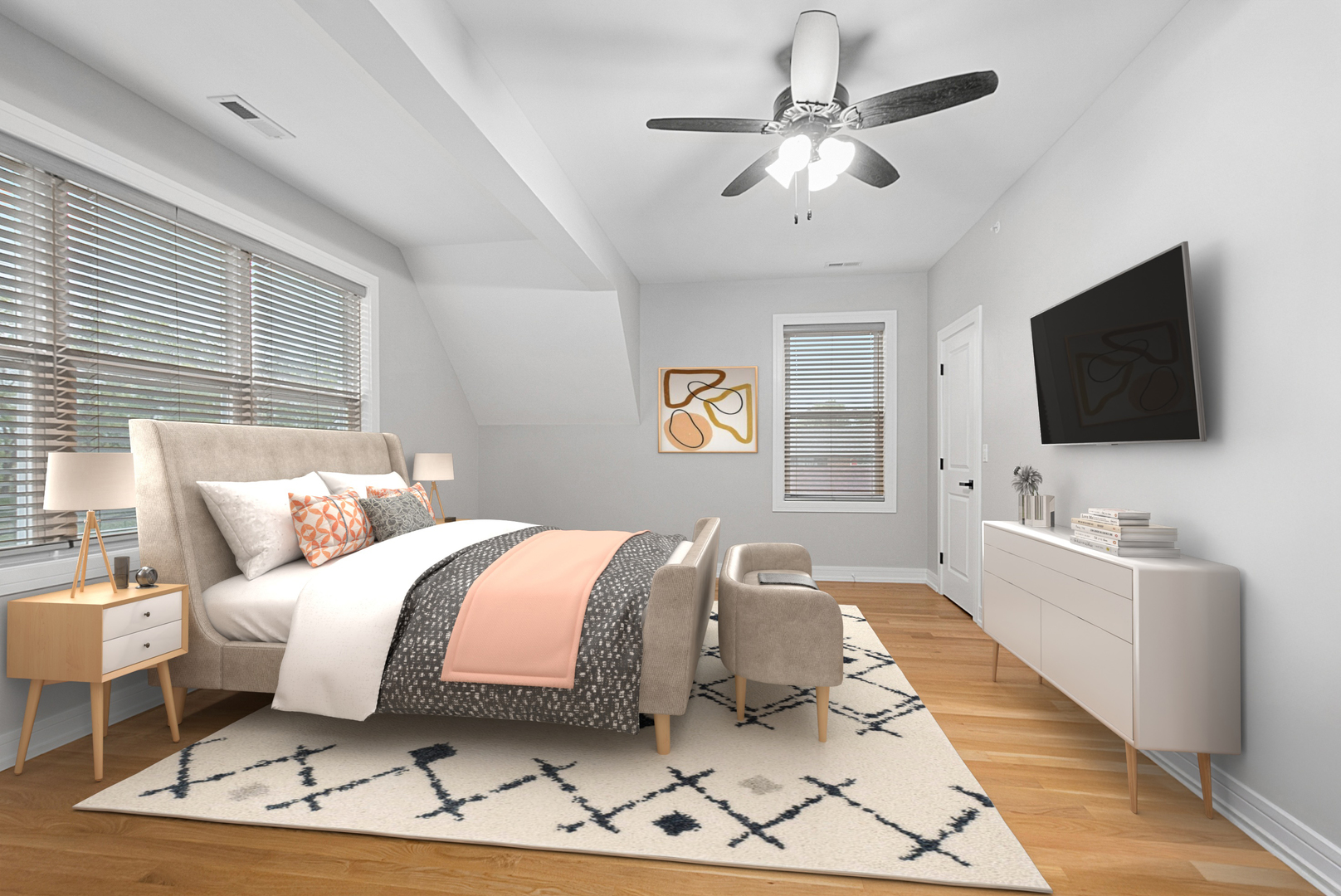 7727 South Roberts Road Bridgeview, IL 60455 - Photo 26 of 36 a spacious bedroom with a bed and a flat screen tv