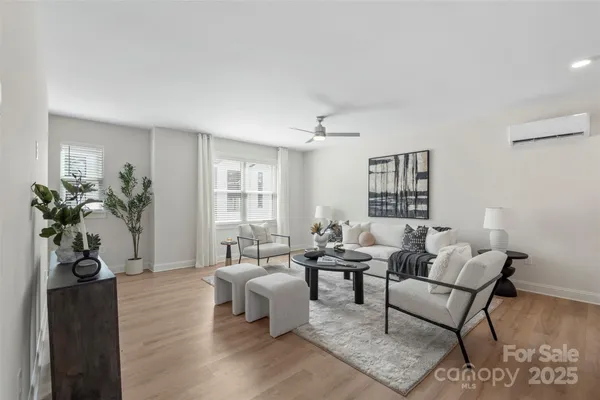 a living room with furniture or couch and a potted plant