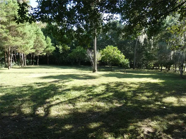 a view of swimming pool with a bench and trees around