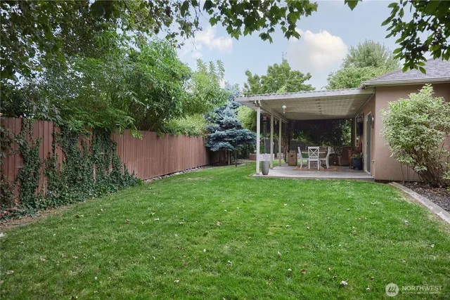 a view of a backyard with a garden and plants