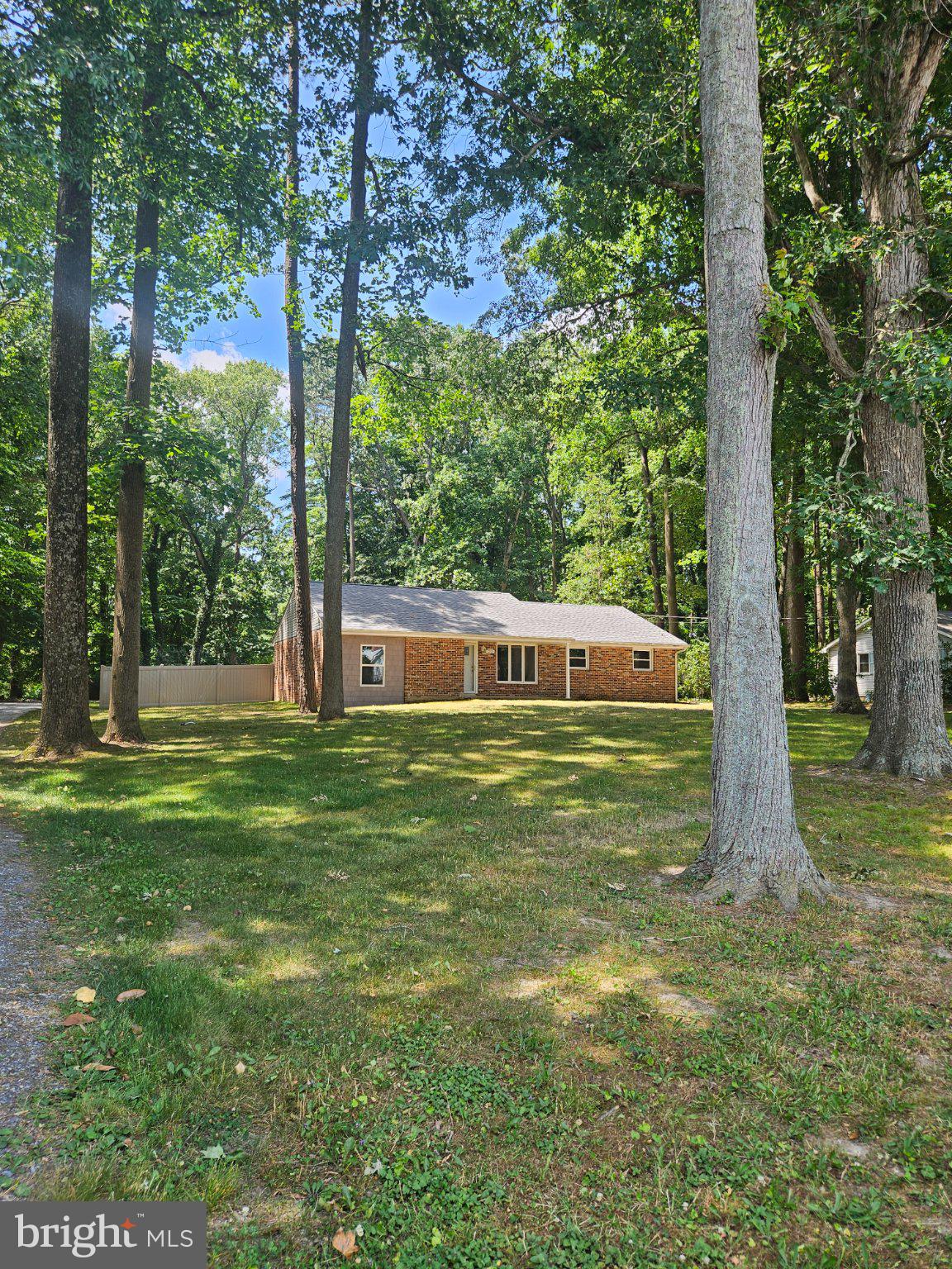 Charming home nestled among trees.