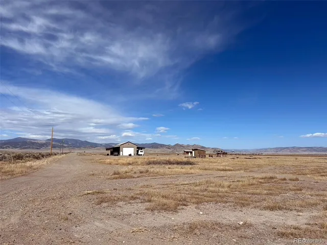 a view of a dry yard with trees