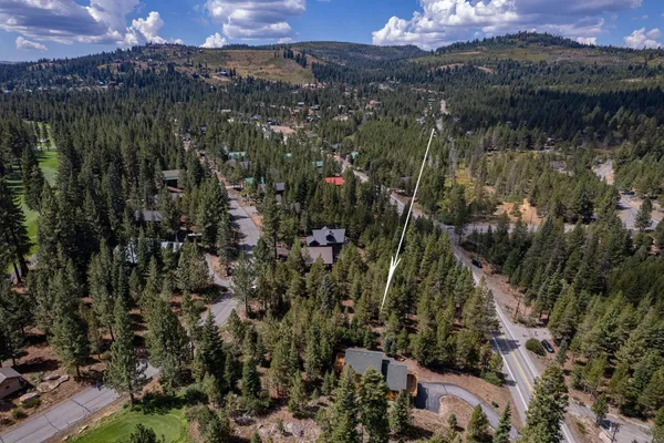 a view of a city with lush green forest