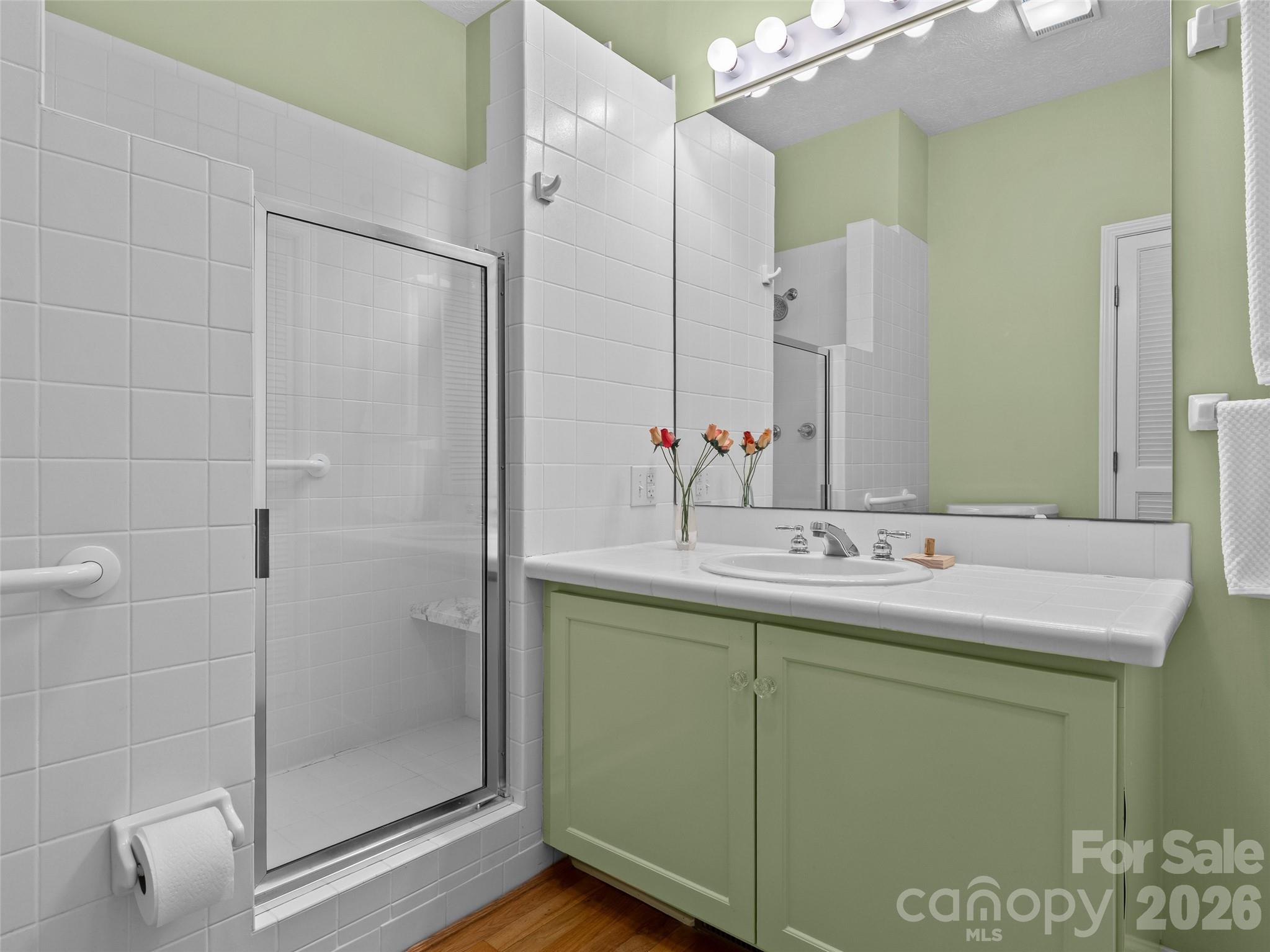 203 Heathcote Road Hendersonville, NC 28791 - Photo 31 of 47 a bathroom with a double vanity sink and mirror