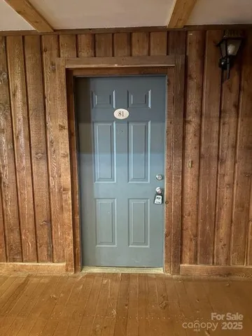 a view of a wooden door