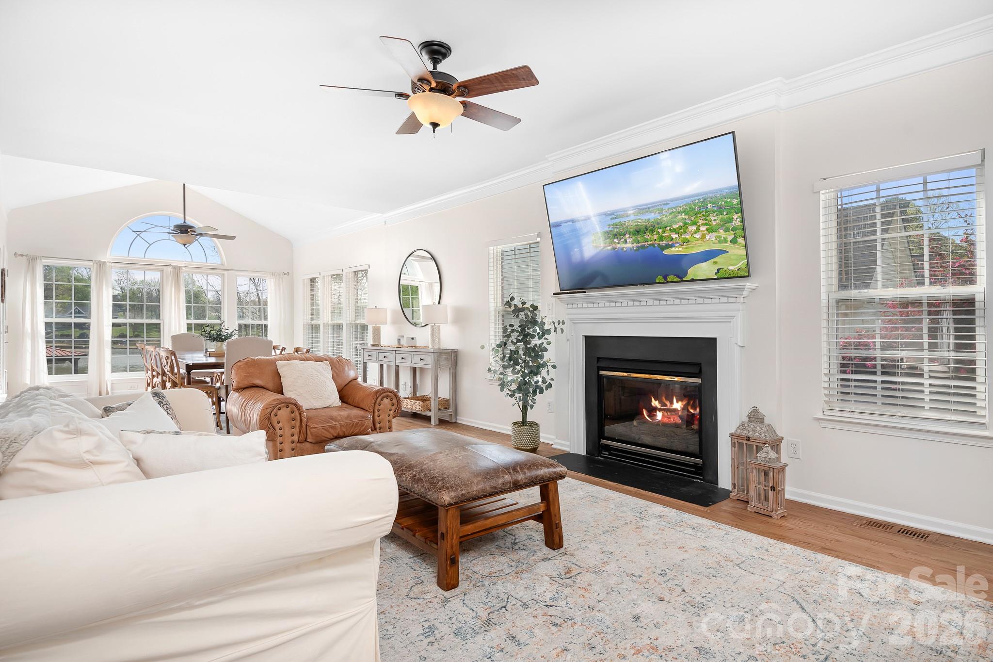 220 Chandeleur Drive Mooresville, NC 28117 - Photo 8 of 38 a living room with furniture a fireplace and a flat screen tv