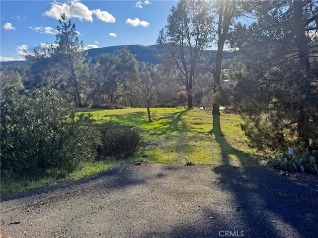 a view of a wooden fence under a large tree