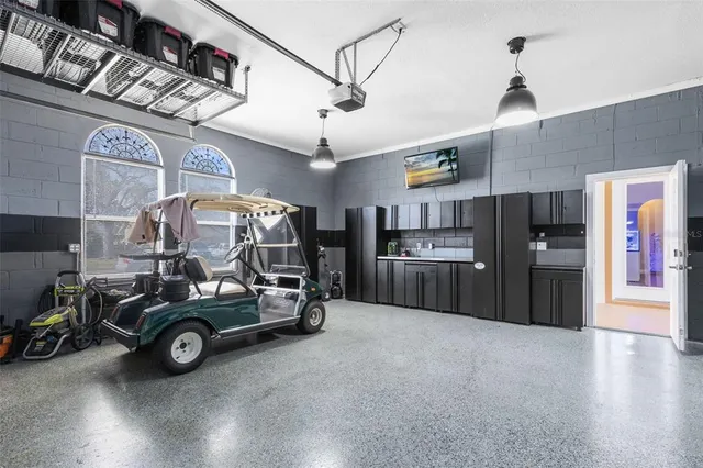 a view of a garage with furniture