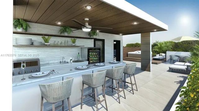 a living room with furniture a flat screen tv and a floor to ceiling window