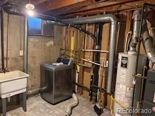 a room with furniture and shower