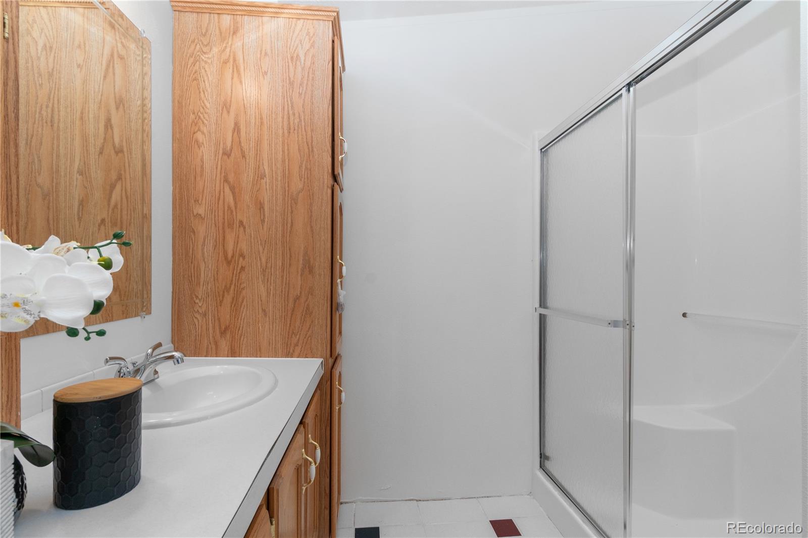 13201 Cavanaugh Road Hudson, CO 80642 - Photo 27 of 41 a bathroom with a sink and mirror