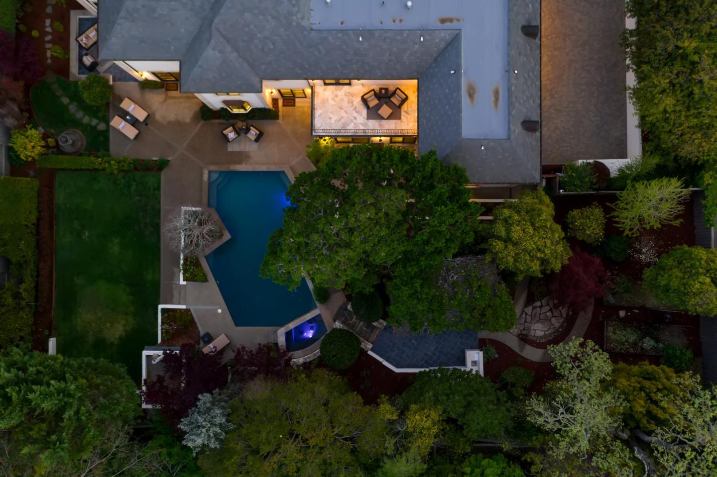 138 Stonepine Road Hillsborough, CA 94010 - Photo 116 of 119 an aerial view of a house with garden space and street view
