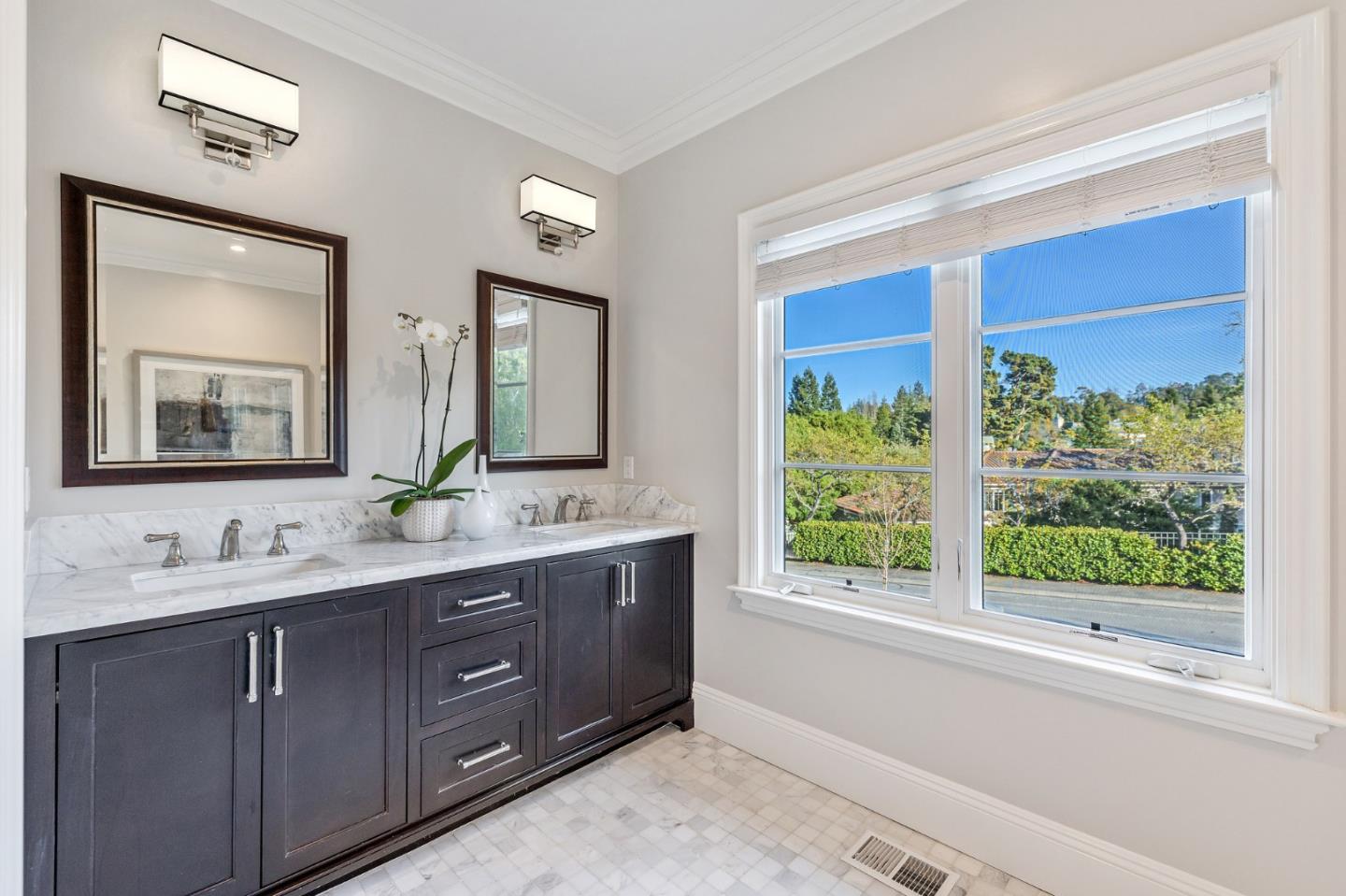 138 Stonepine Road Hillsborough, CA 94010 - Photo 62 of 119 a bathroom with a double vanity sink and a mirror