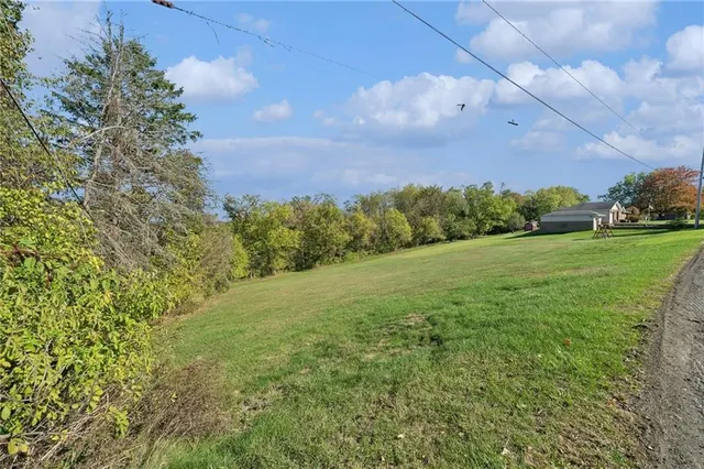 a view of a big yard with a house in the background