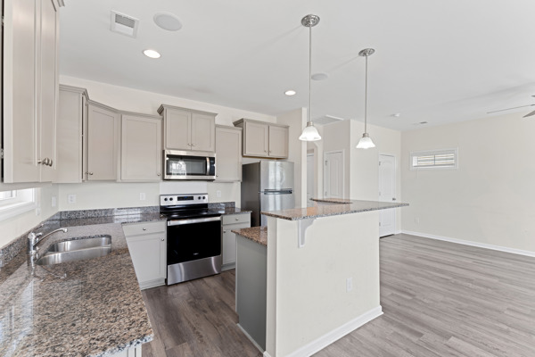 249 Samuel Street Pendleton, SC 29670 - Photo 9 of 33 This kitchen features sleek countertops, modern appliances, and an inviting open layout.