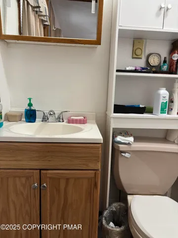 a bathroom with a toilet a sink and a mirror