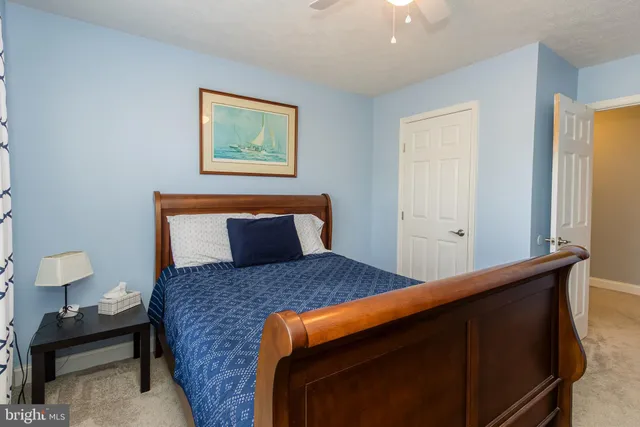 a bedroom with pink walls and pink rug