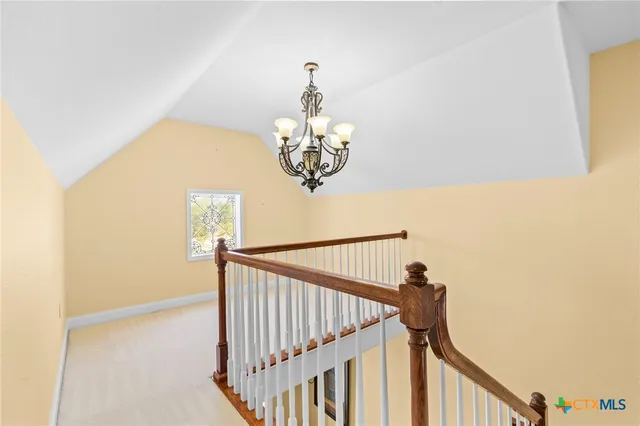 a view of a chandelier in the house