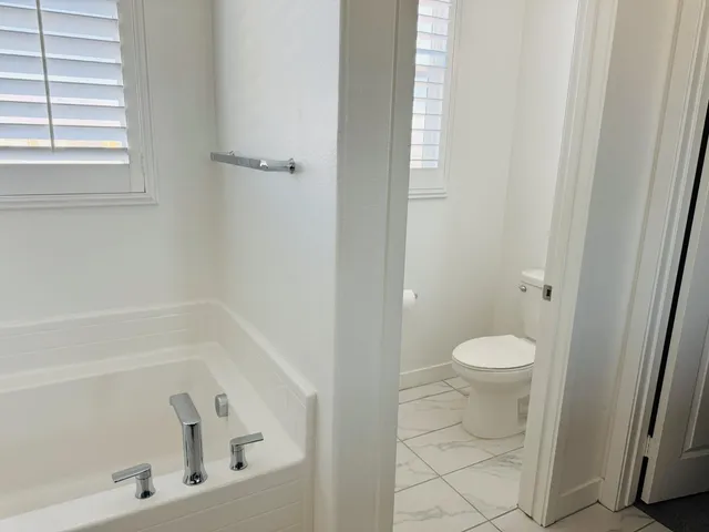 a bathroom with a toilet and a bathtub