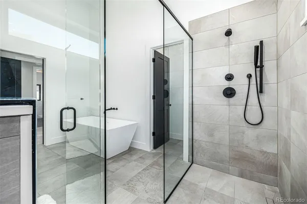 a bathroom with a bathtub