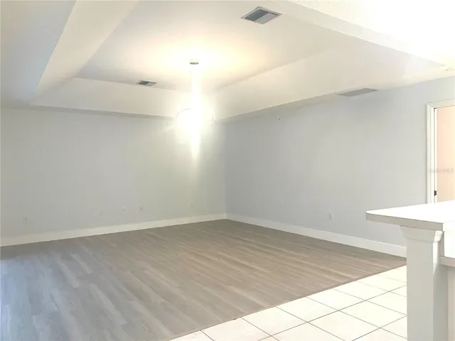 an empty room with a workbench