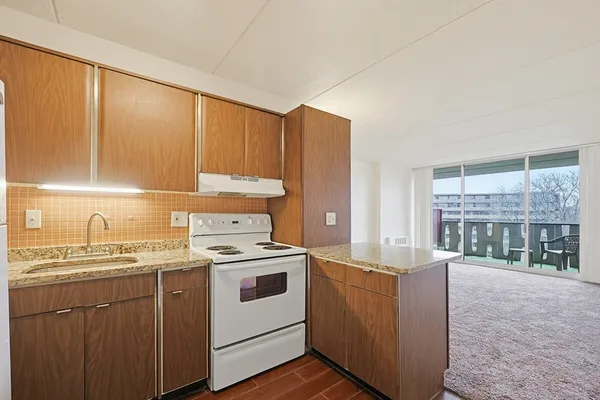 a kitchen with a stove a sink and a cabinets