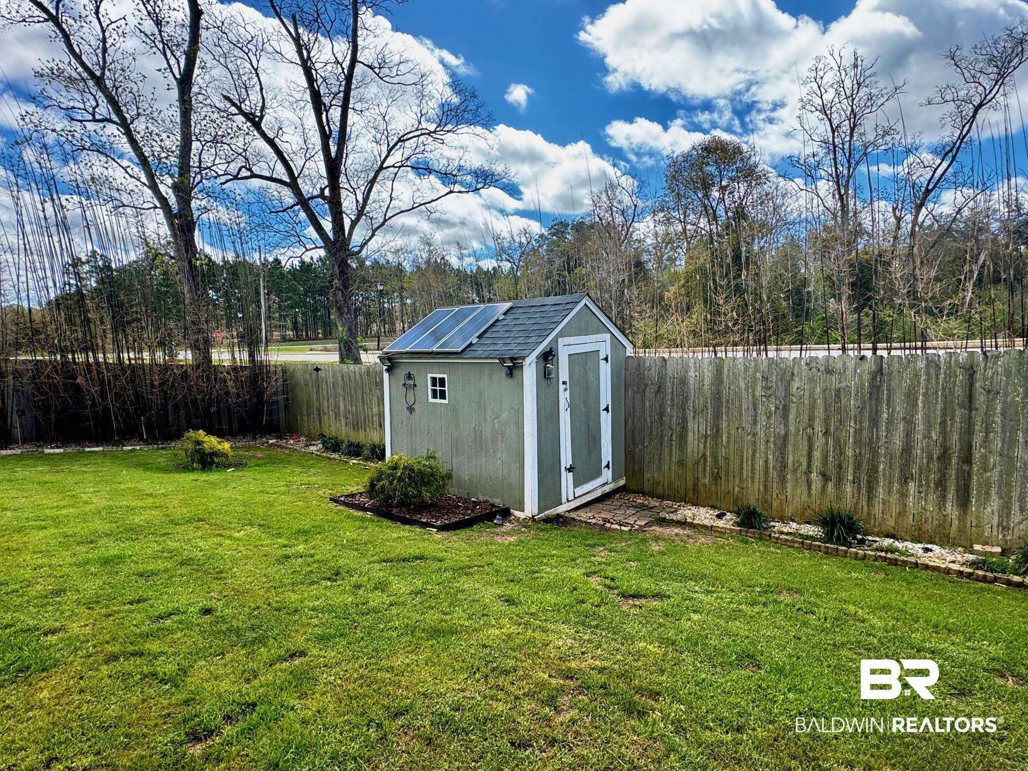 1030 Crown Walk Drive Foley, AL 36535 - Photo 38 of 40 View of yard with an outbuilding, a storage unit, and a fenced backyard