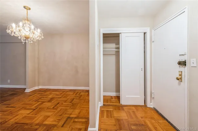 a view of a chandelier in a room