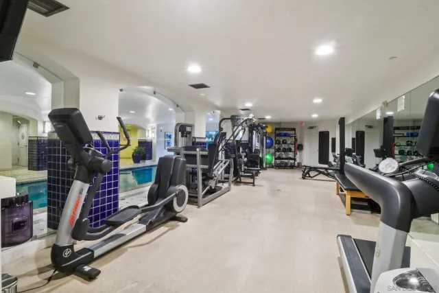 a view of a room with gym equipment