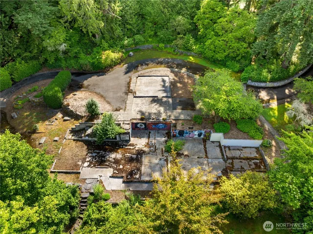 a view of a chair and table in the garden
