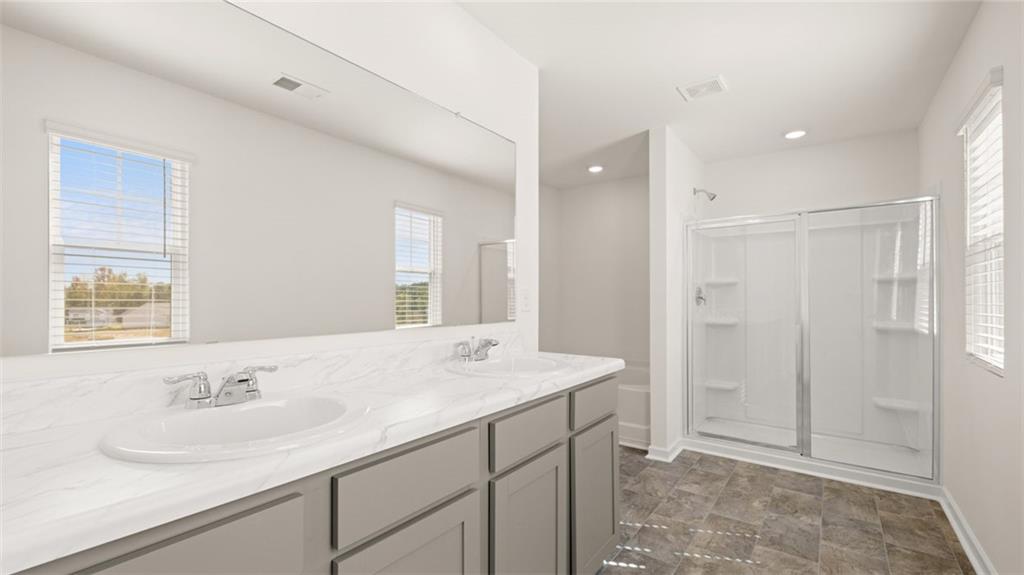 81 White Spruce Way Newnan, GA 30265 - Photo 21 of 39 a bathroom with a sink and a mirror